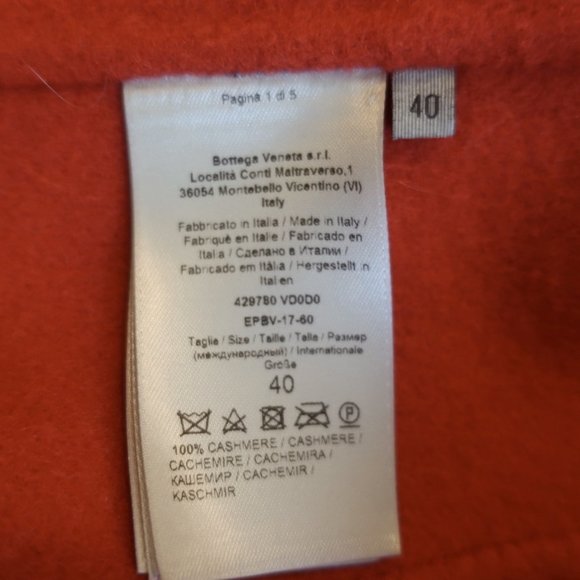 Bottega Veneta Cashmere Coat Terracotta Size 40 - Picture 8 of 8